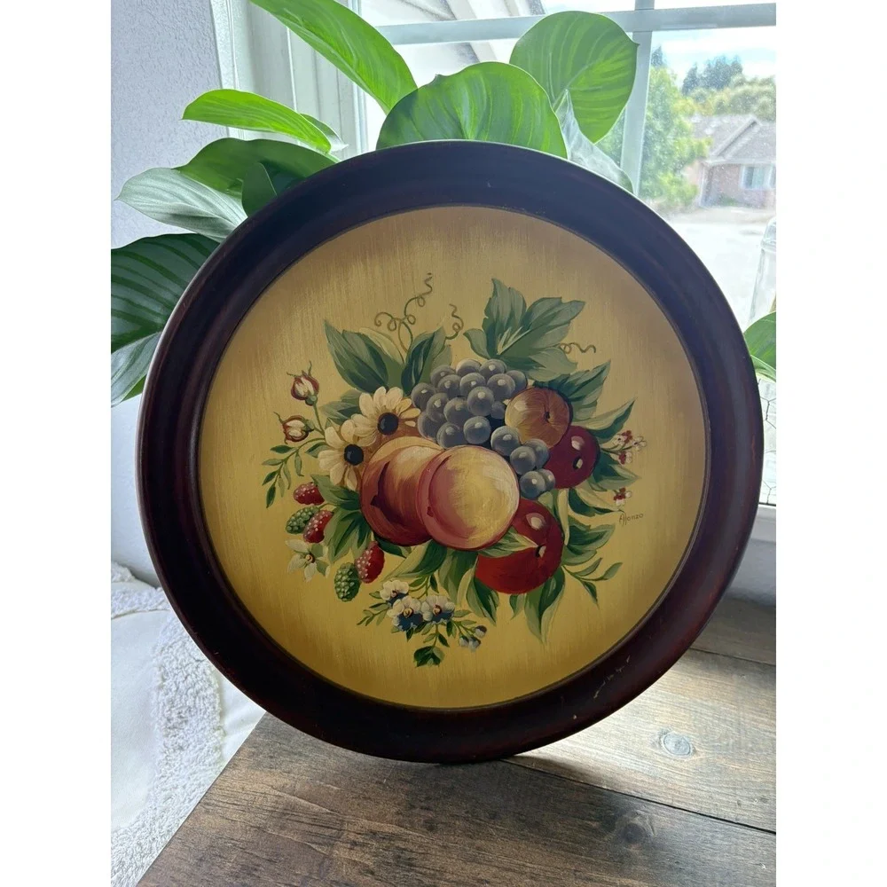 Vintage Robinhood Ware Wood Serving Tray Hand Painted Fruit & Flowers USA